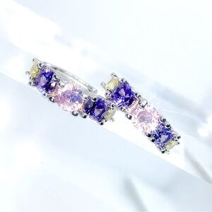 Pink Purple Crystal mini hoop earrings, Huggies, cute dainty jewelry hoops